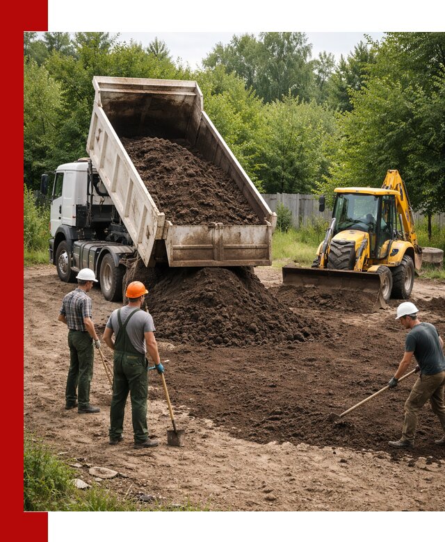 Доставка и укладка грунта для выравнивания участка в Березниках