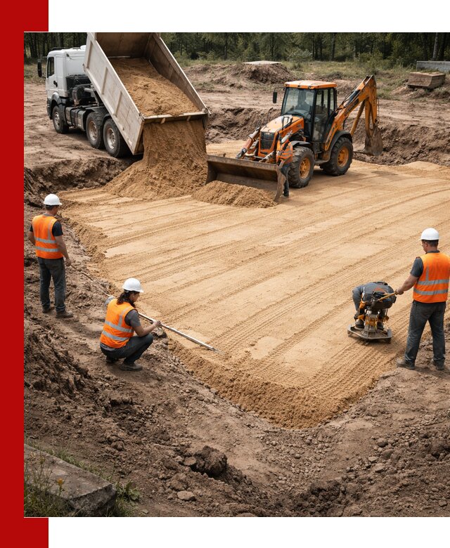 Устройство песчаной подушки для фундаментов и дорог в Березниках